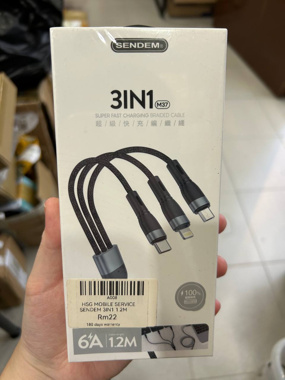 SENDEM 3IN1 Super Fast Charging Braided Cable 1.2M M37